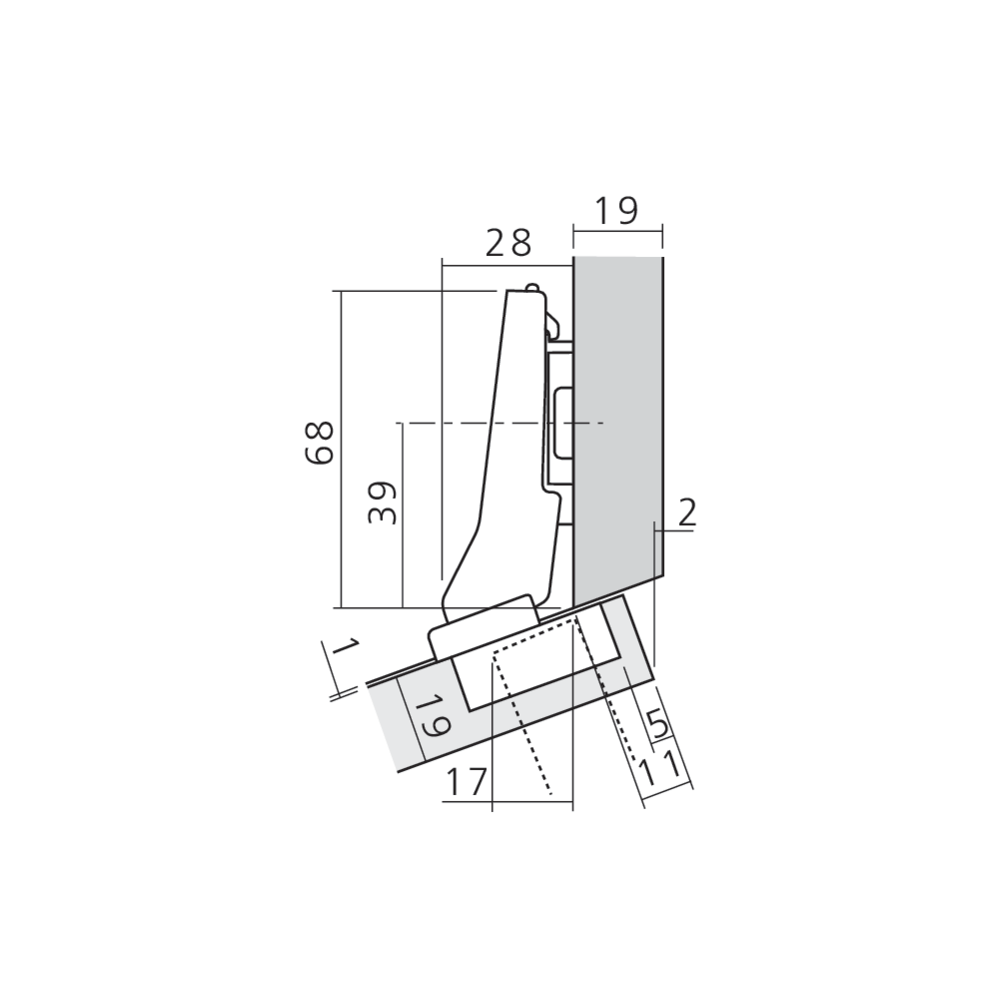 Charnière CLIP top BLUMOTION pour porte d'angle +20°