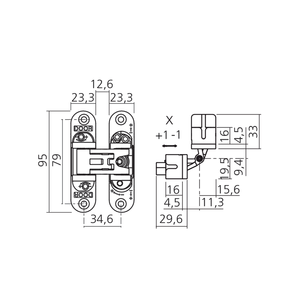 Charnière invisible 45/60 kg