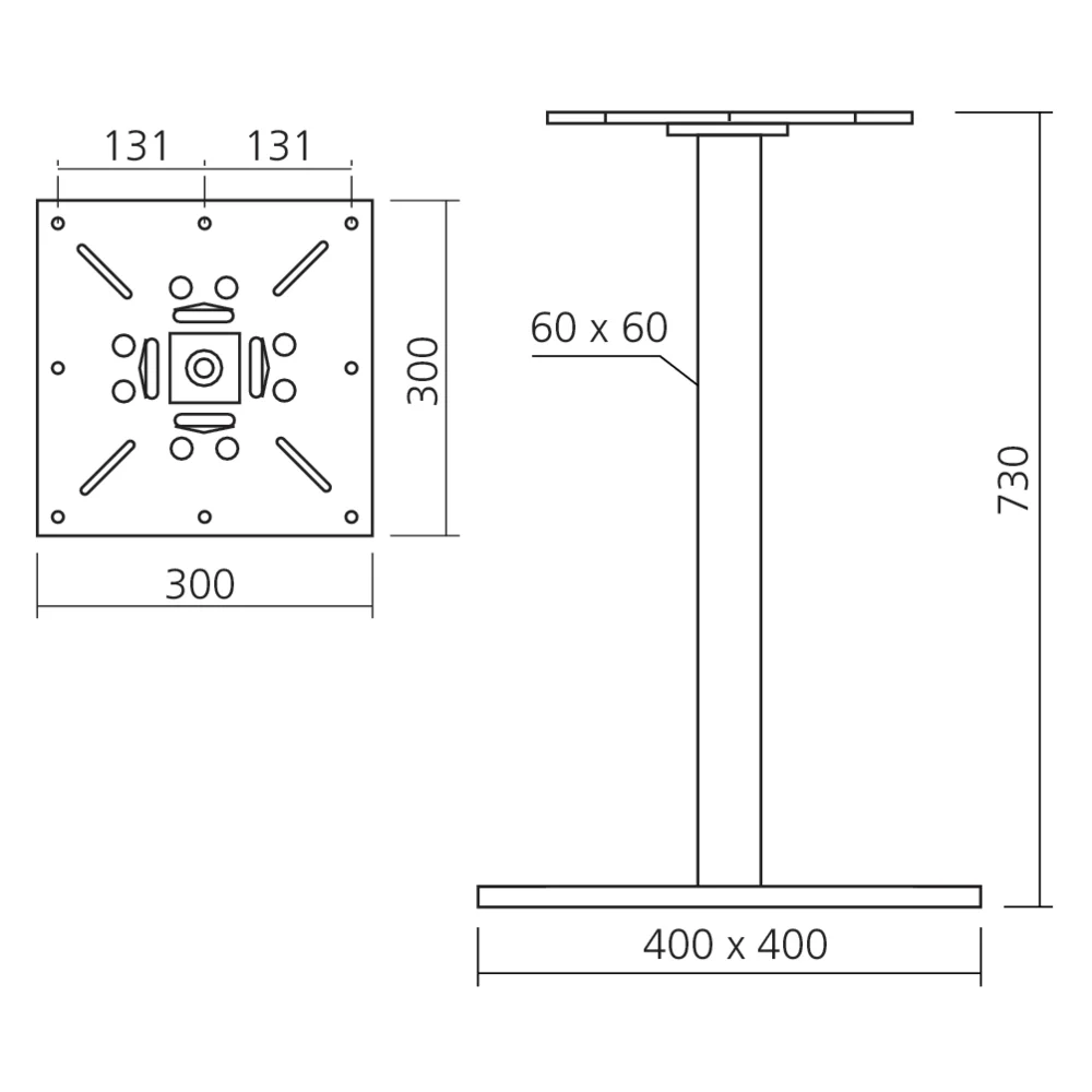 Pied de table carré