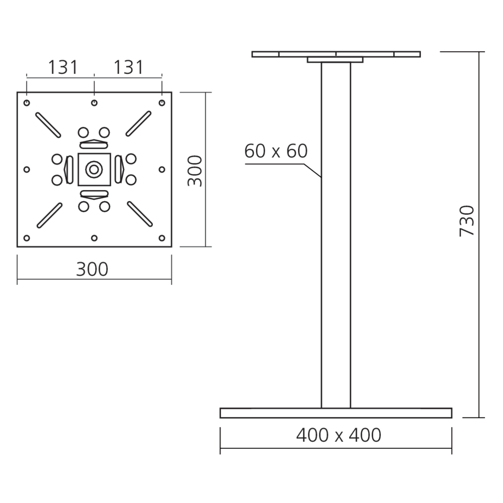 Pied de table carré