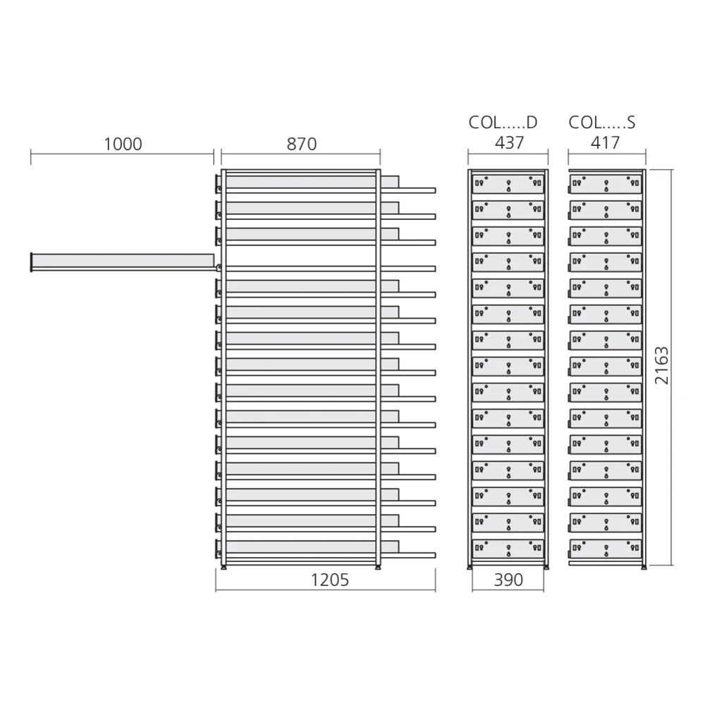 Colonne 15 tiroirs simples 1000 mm