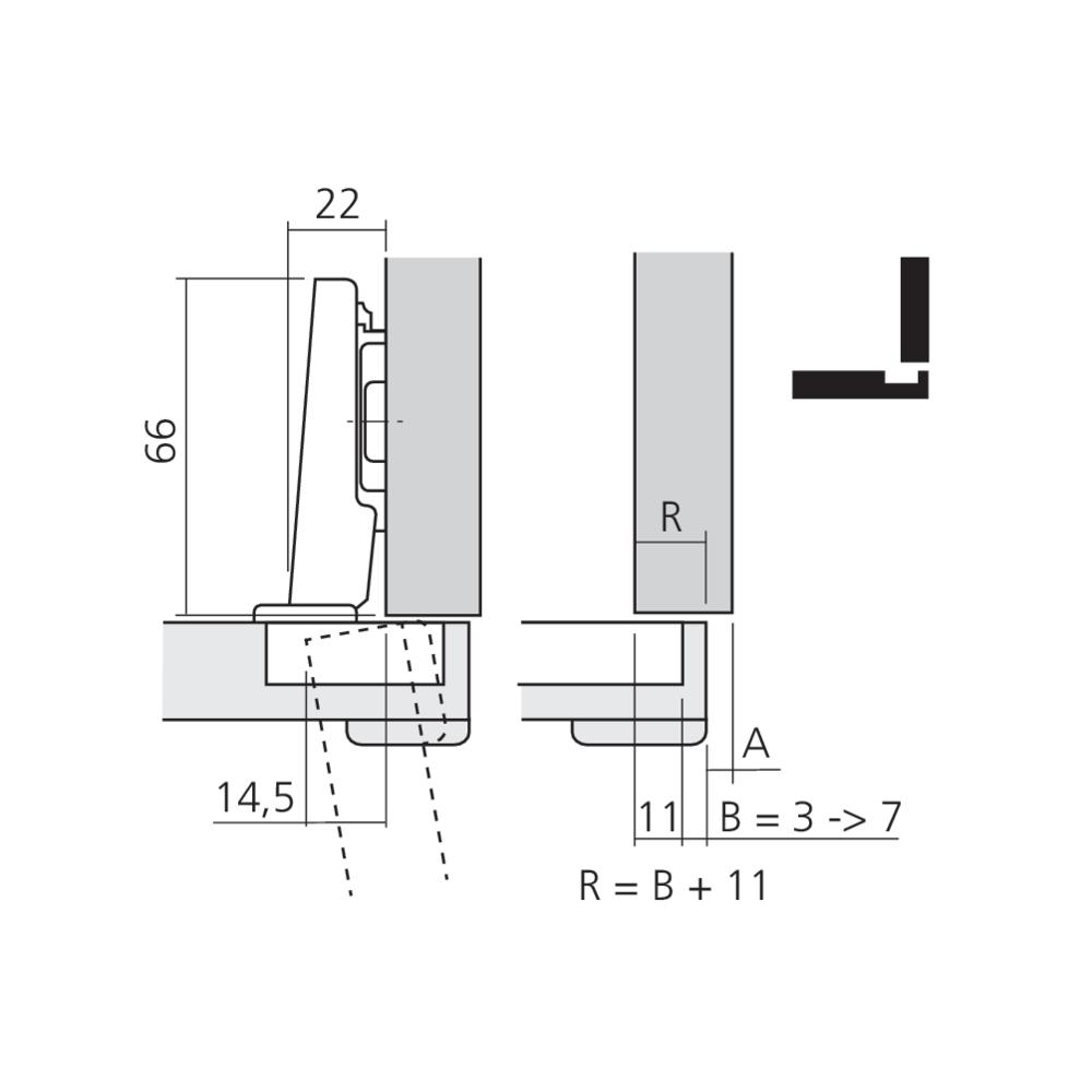 Charnière CLIP top 95° pour porte épaisse en applique