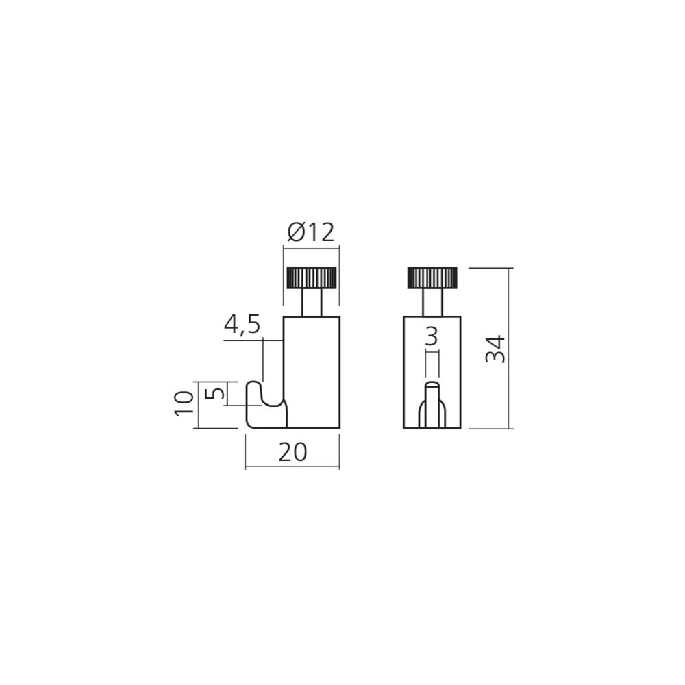 Crochet cimaise auto-bloquant  2 mm