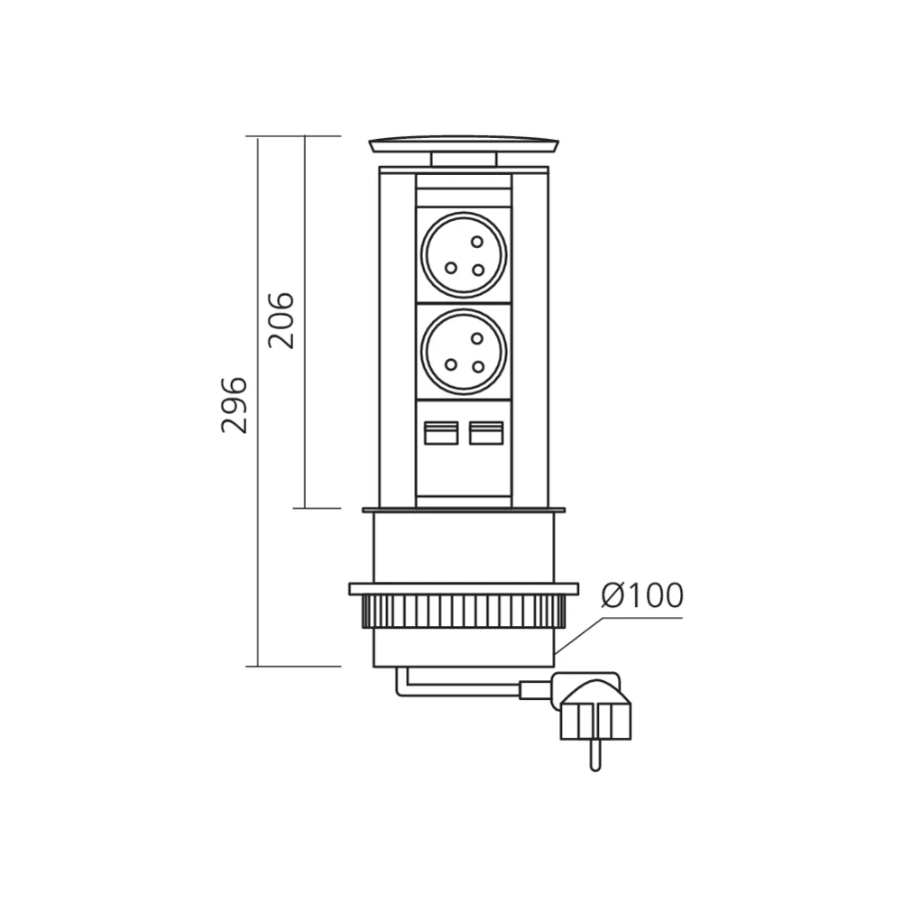 Bloc prises encastrable avec USB A diamètre 100