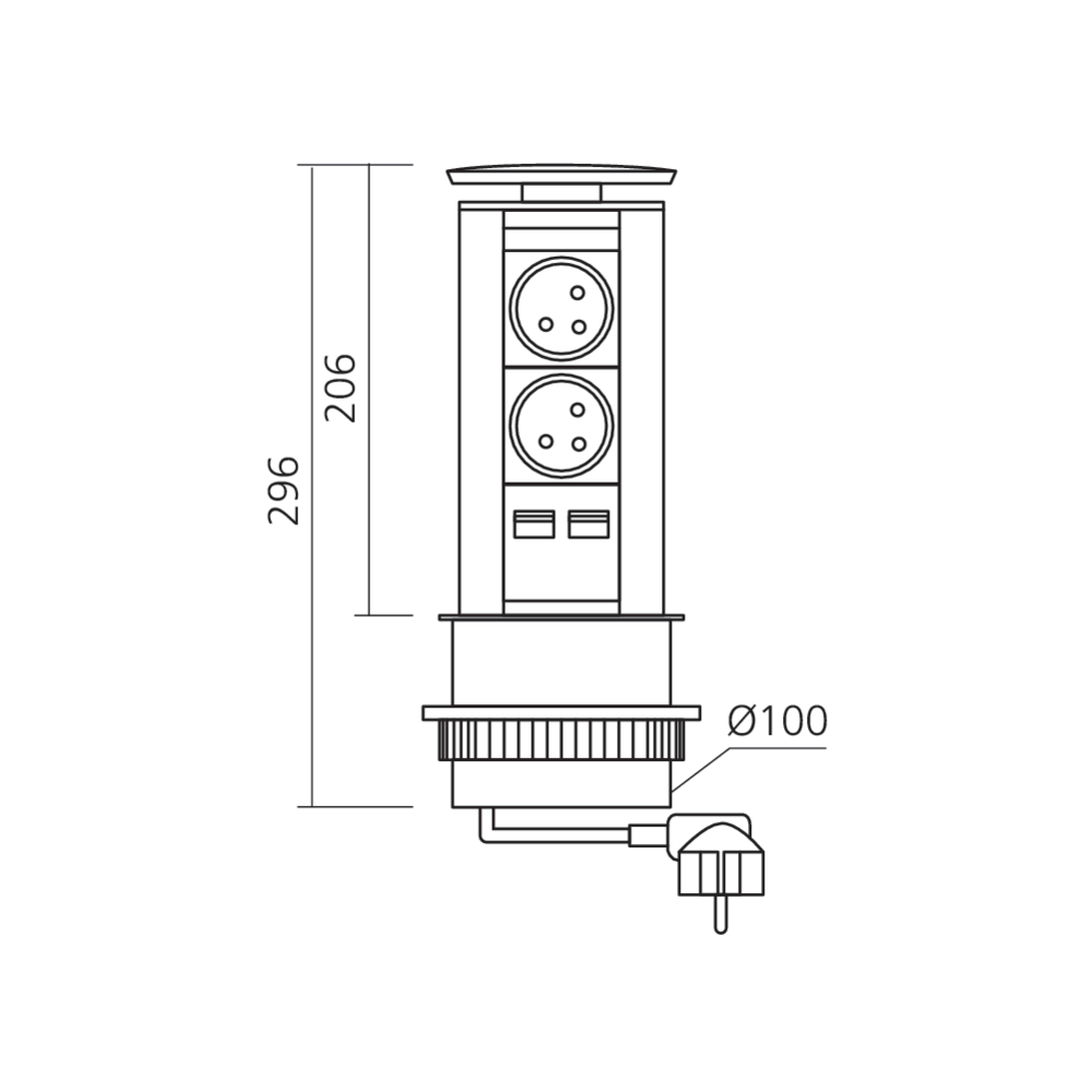 Bloc prises encastrable avec USB A diamètre 100