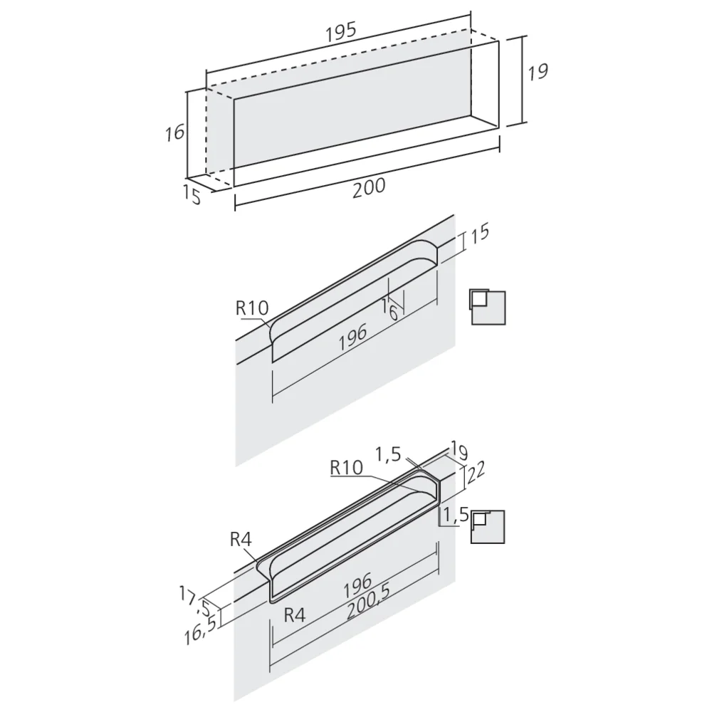 Poignée à encastrer de chant