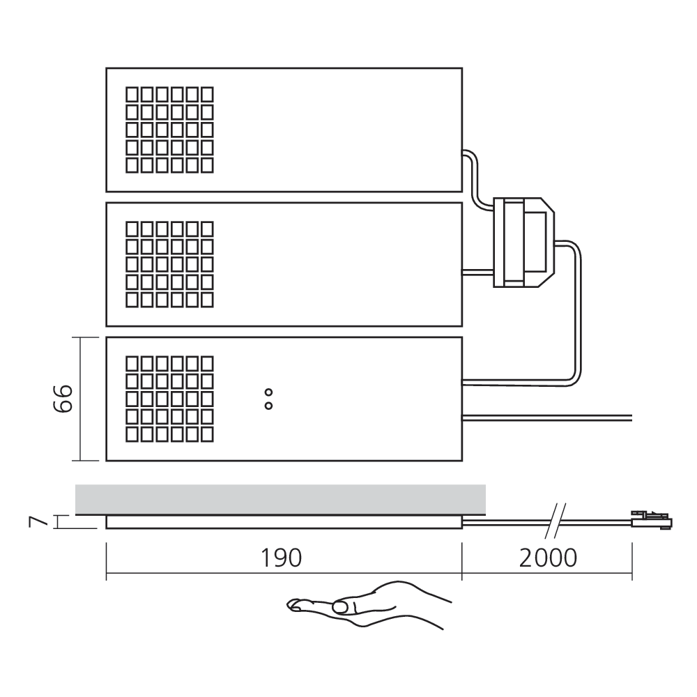 Kit 3 spots LED rectangulaires en applique 12 V