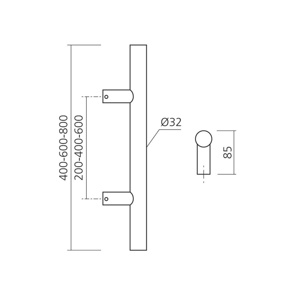 Poignée droite inox Ø32