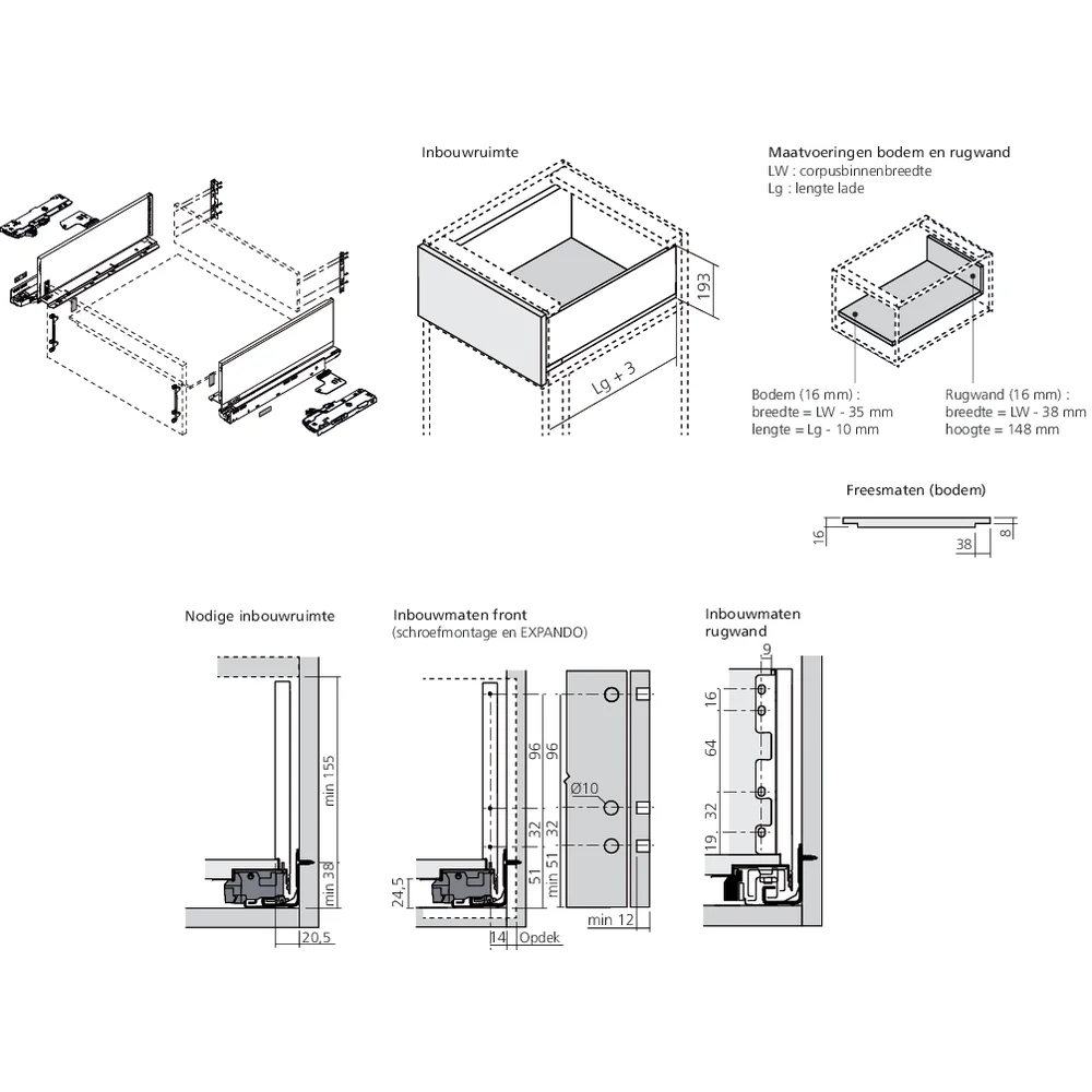 LÉGRABOX BLUMOTION / TIP-ON BLUMOTION inox hauteur C