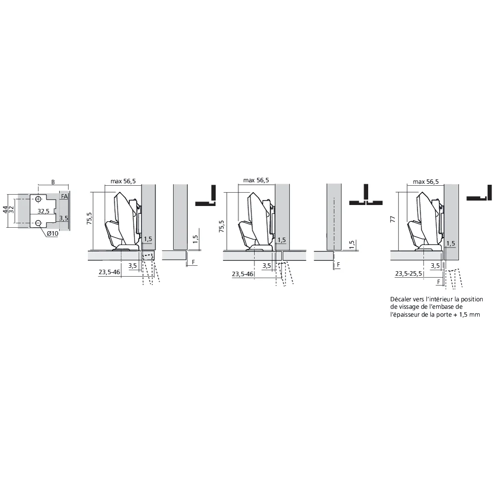 Charnière CLIP top BLUMOTION 110° pour porte fine