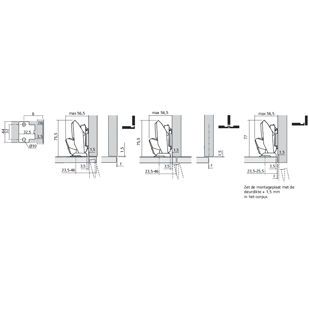 Charnière CLIP top BLUMOTION 110° pour porte fine