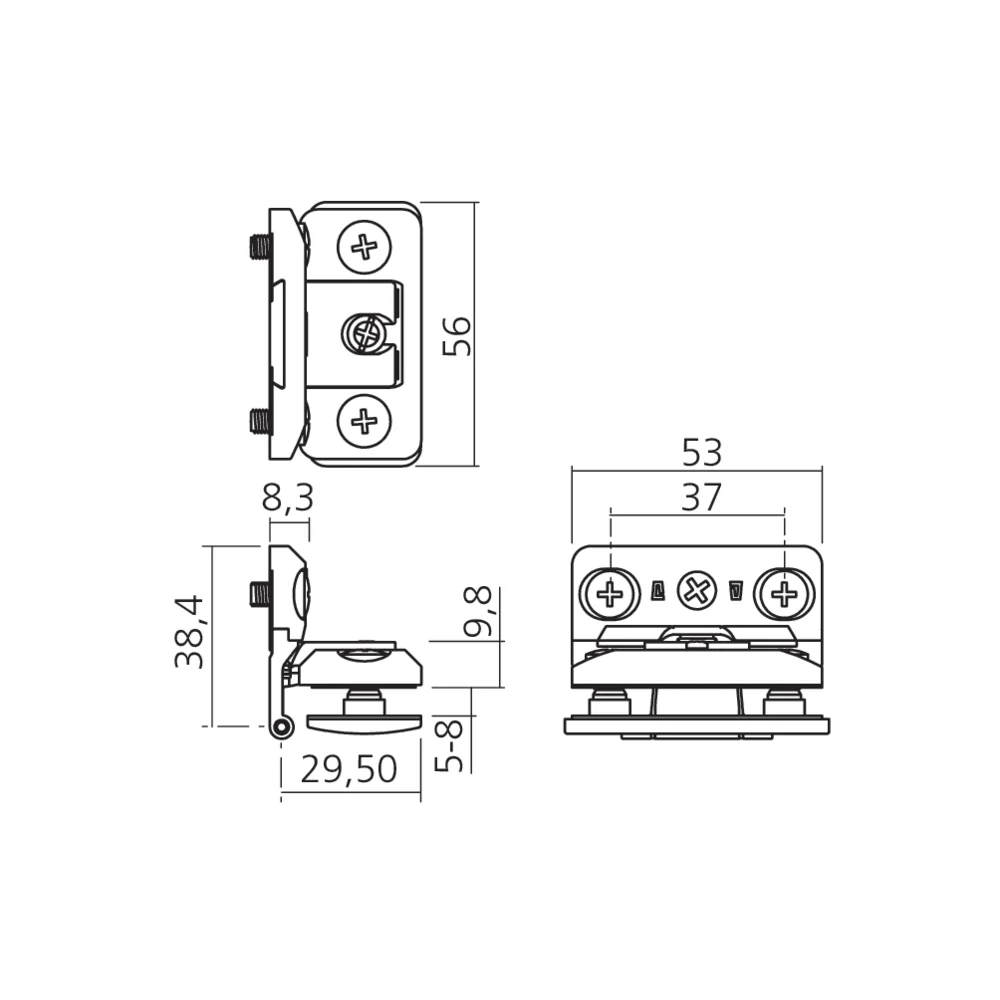 Charnière à noeud pour porte en verre