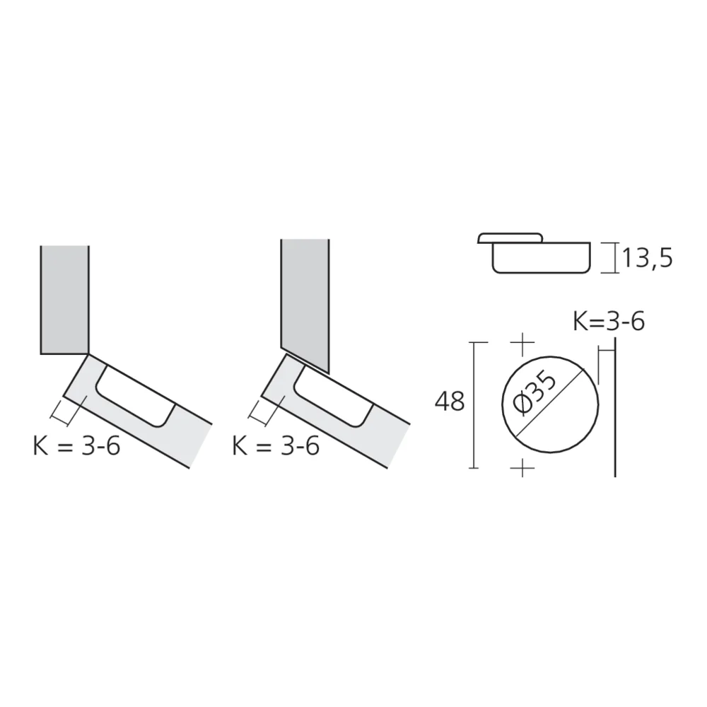 Charnière angle 45° amortie