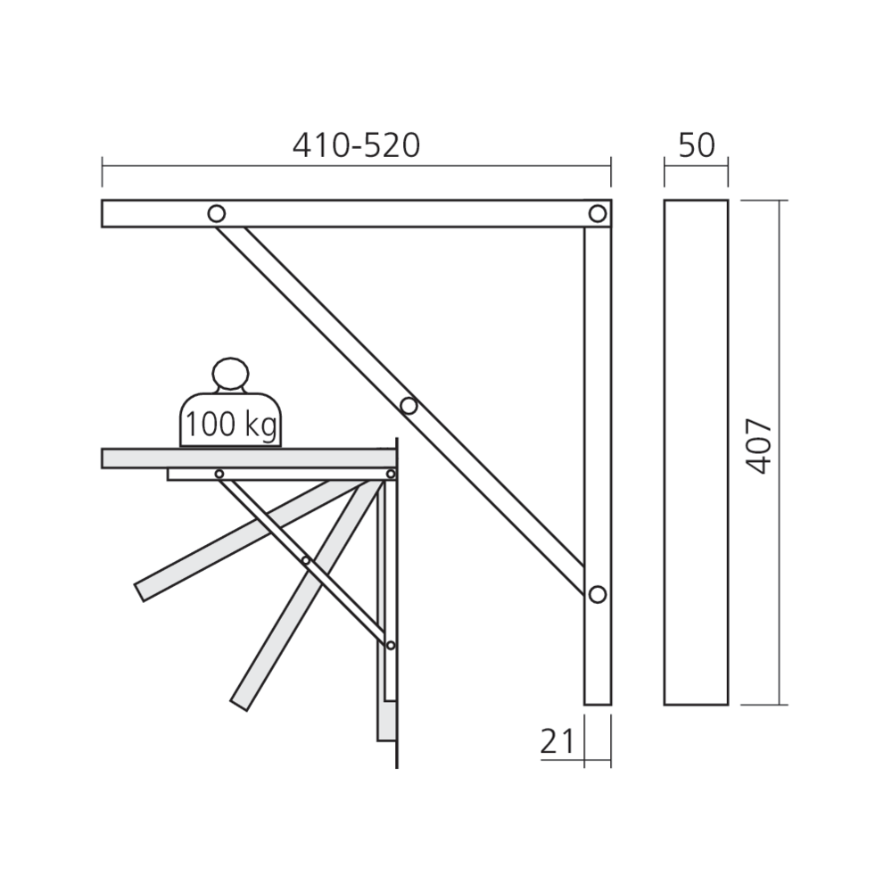 Support table rabattable