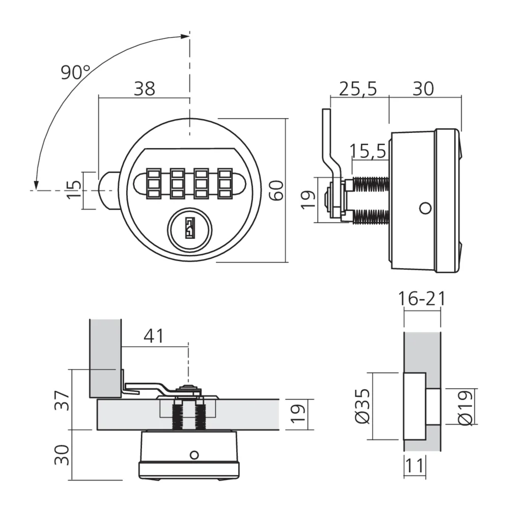 Serrure ronde à chiffres et à clé code fixe