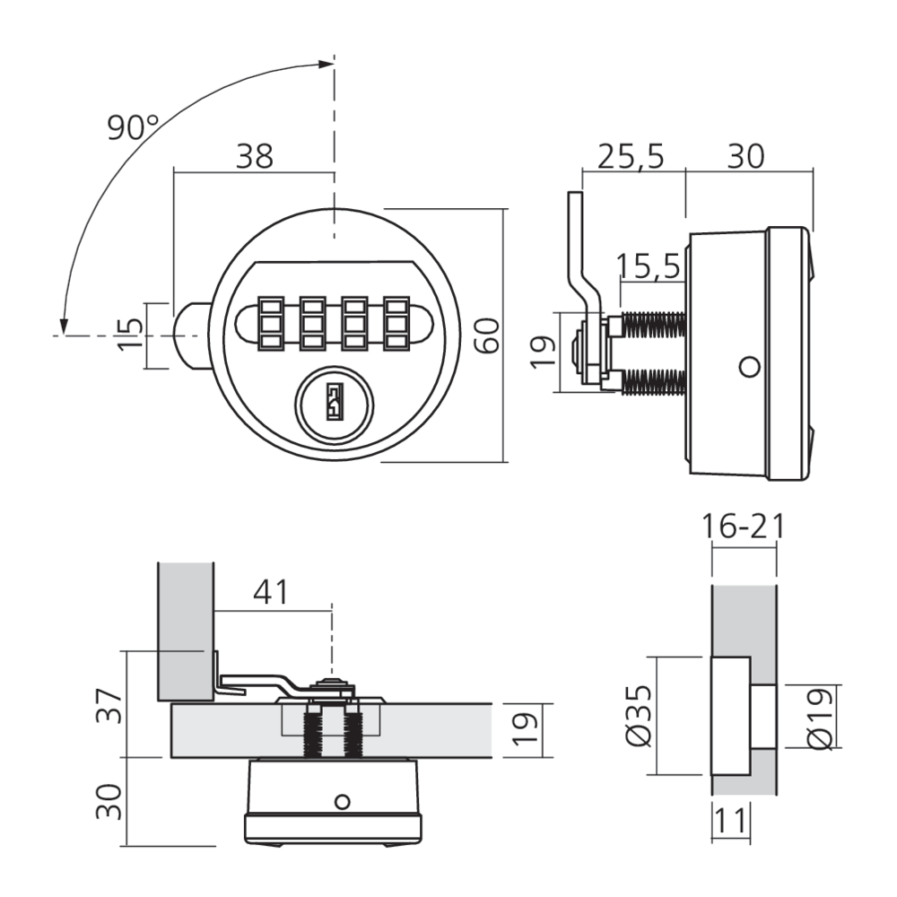 Serrure ronde à chiffres et à clé code fixe