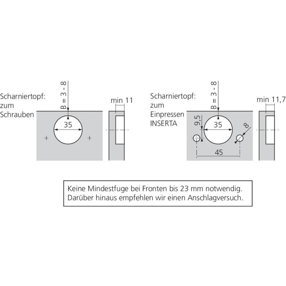 Charnière CLIP top à 155° avec encombrement 0 sans ressort