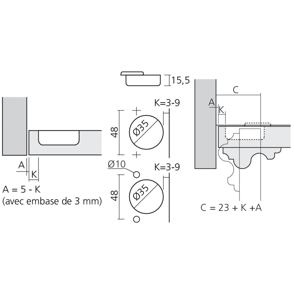 Charnière pour porte épaisse encloisonnée amortie Silentia+