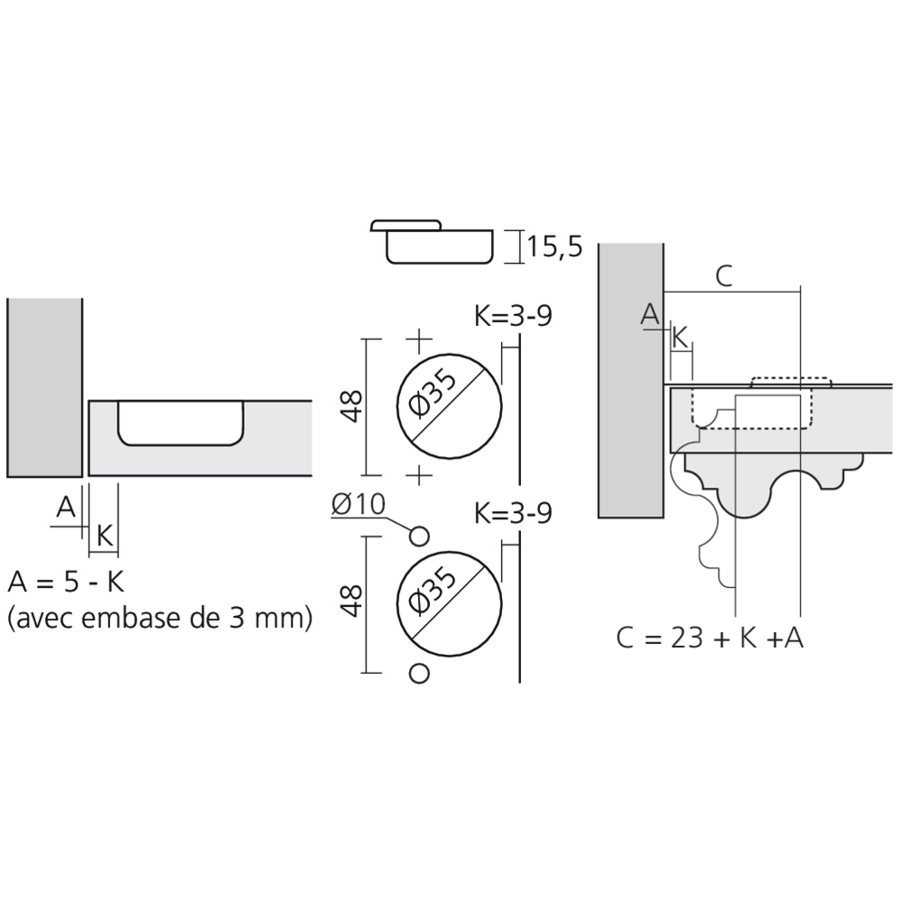 Charnière pour porte épaisse encloisonnée amortie Silentia+
