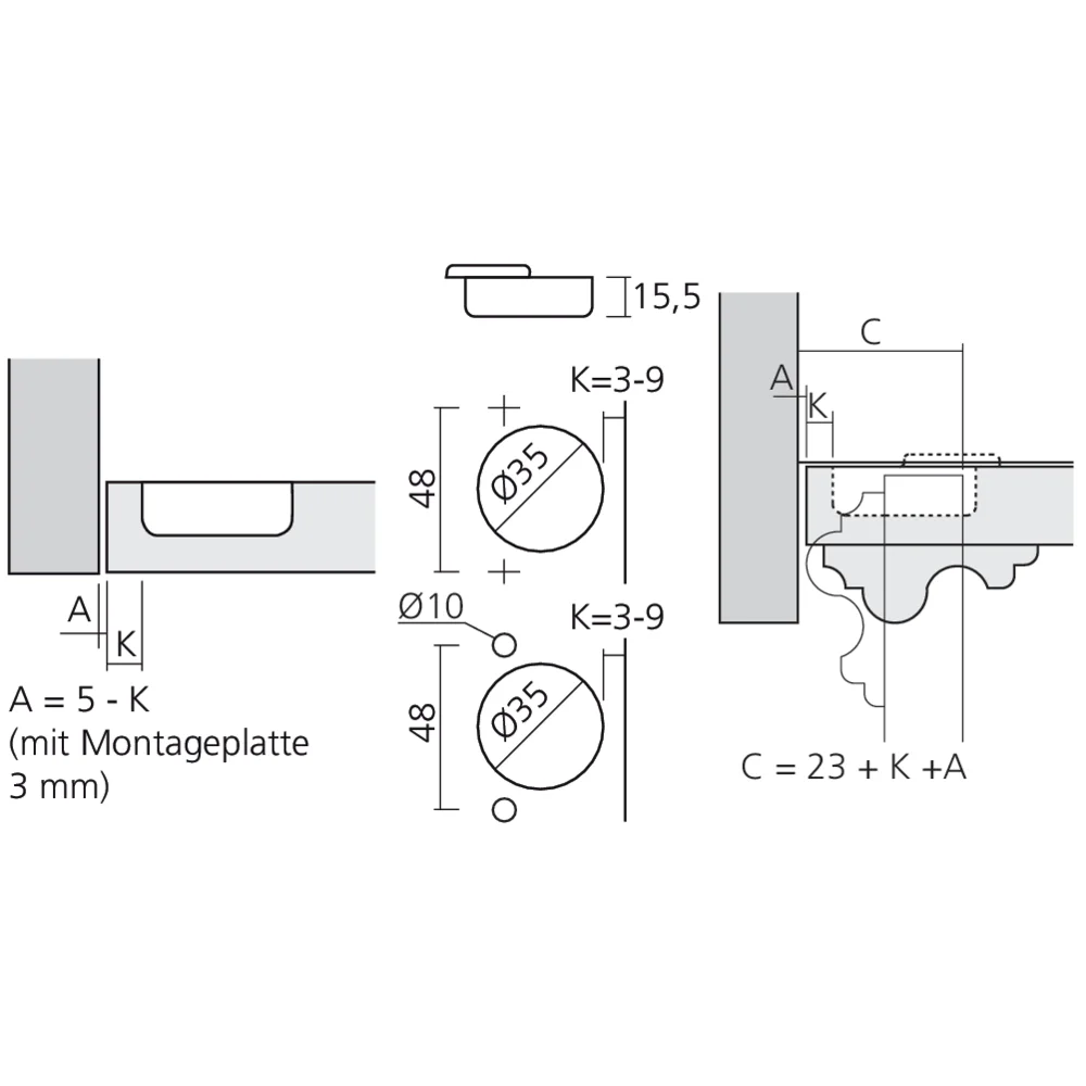 Charnière pour porte épaisse encloisonnée amortie Silentia+
