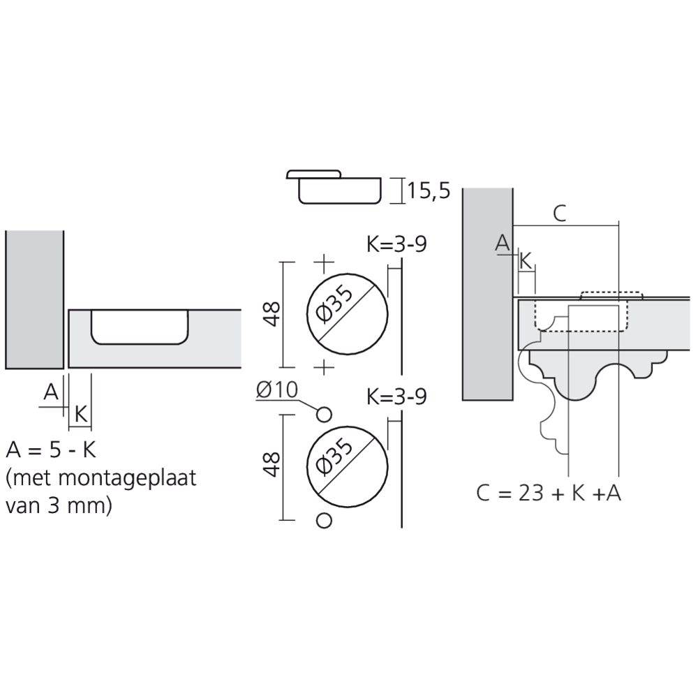 Charnière pour porte épaisse encloisonnée amortie Silentia+