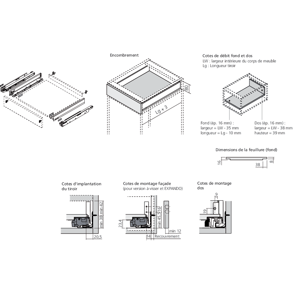 LÉGRABOX TIP-ON inox hauteur N
