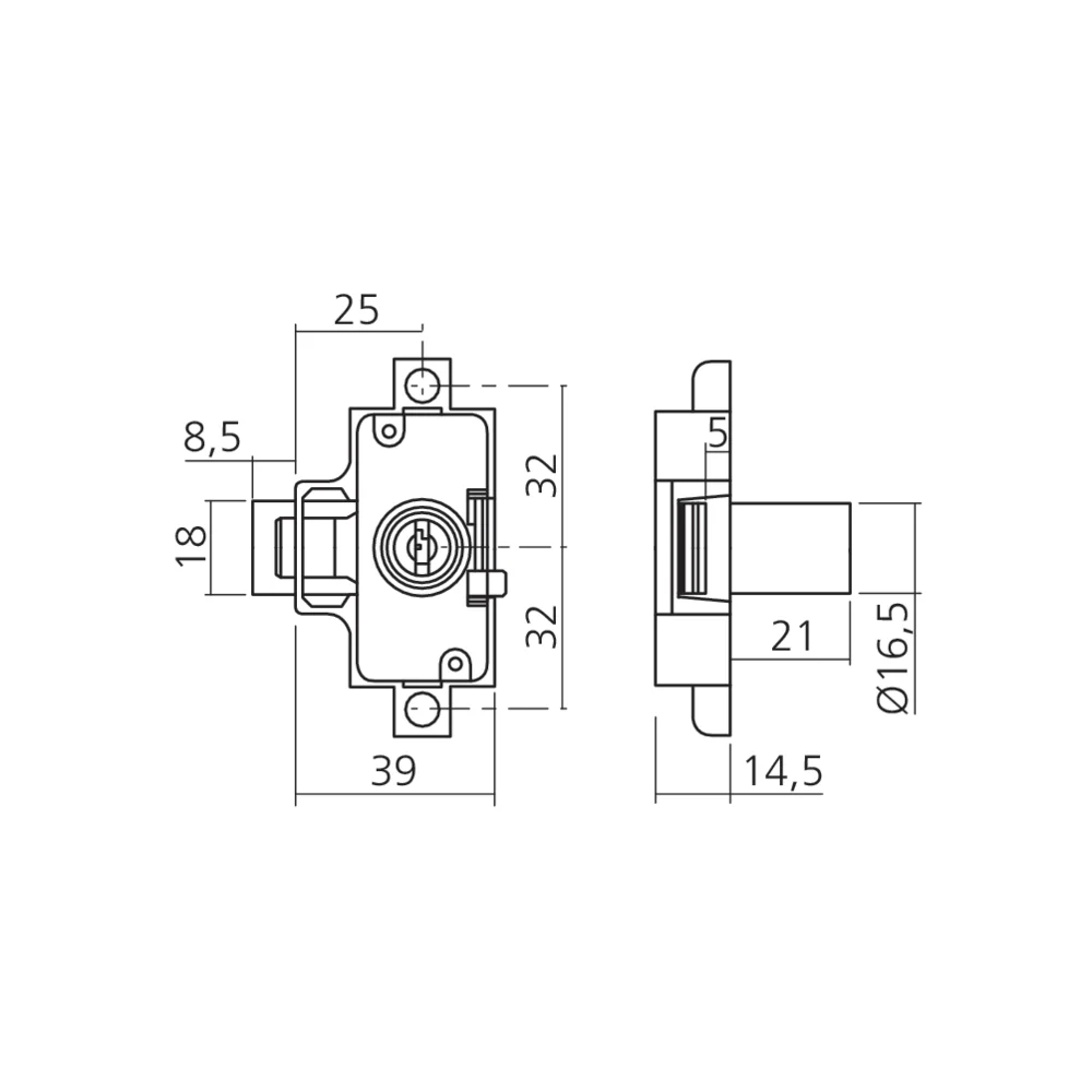Serrure 3 points cylindre 16,5