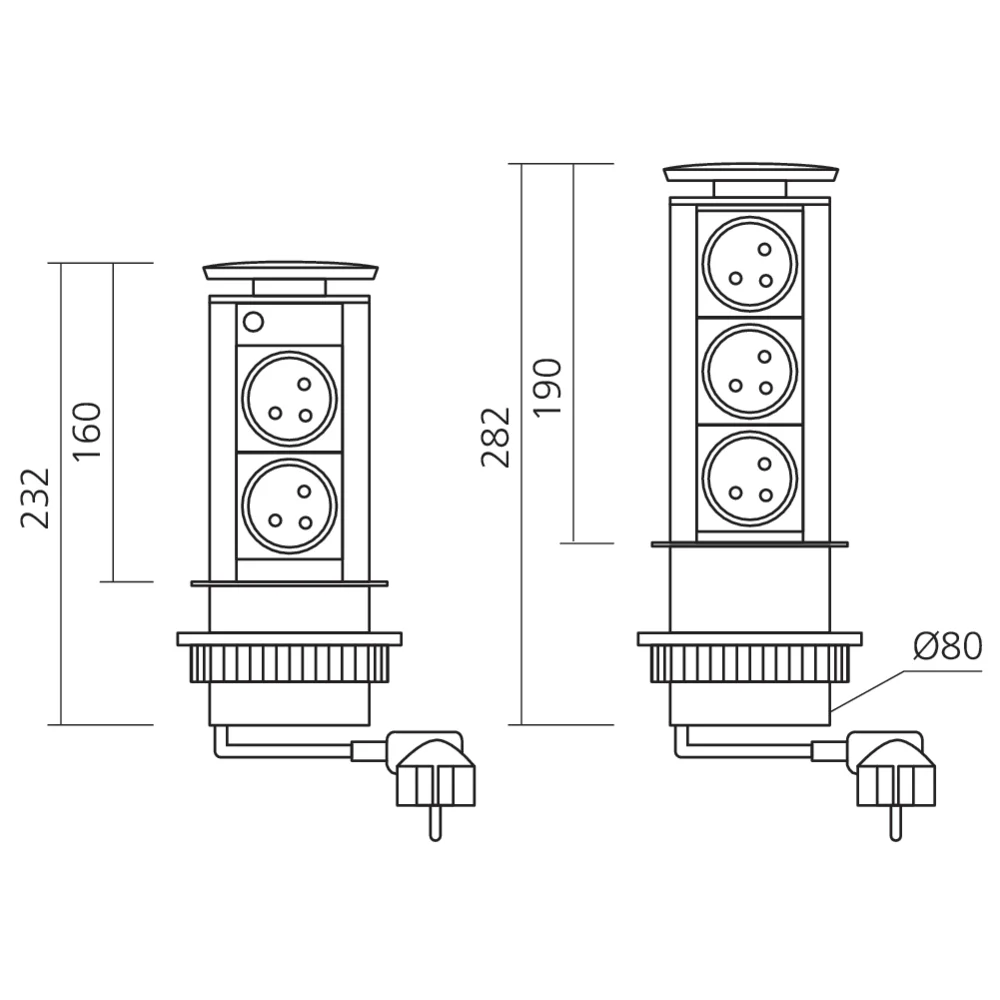 Bloc prises encastrable diamètre 80