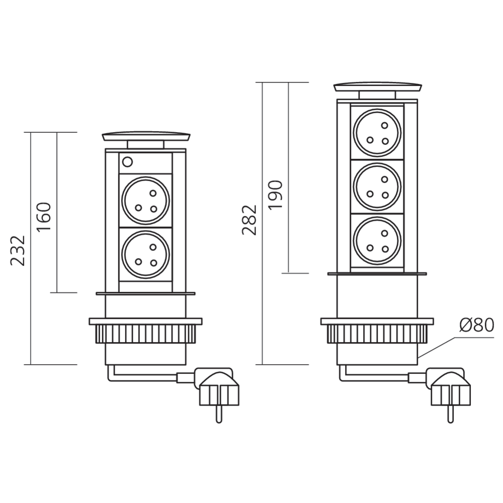 Bloc prises encastrable diamètre 80