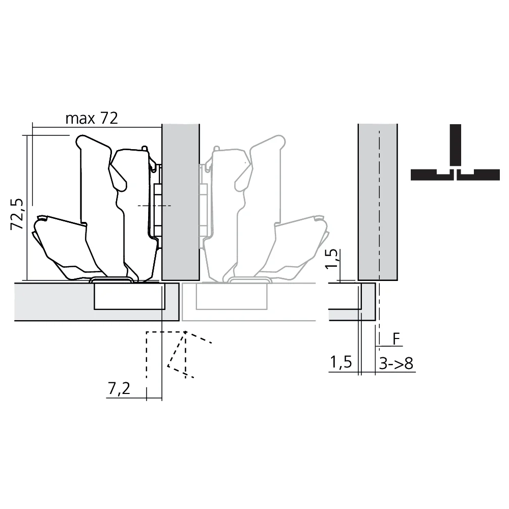 Charnière CLIP top BLUMOTION 155° pour porte en semi-applique