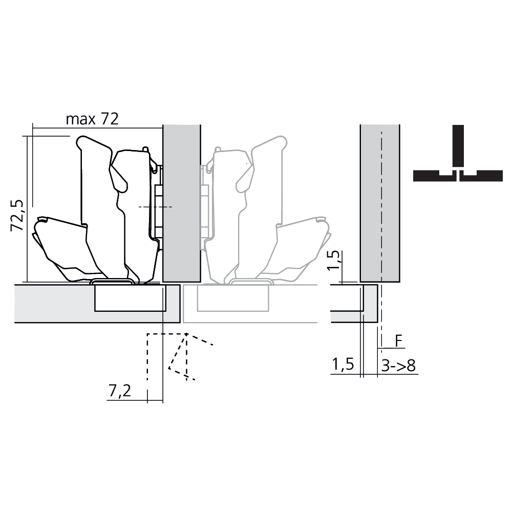 Charnière CLIP top BLUMOTION 155° pour porte en semi-applique
