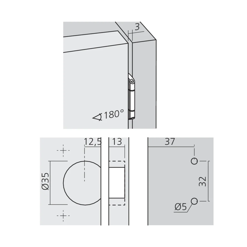Charnière clipsable à nœud apparent pour porte encloisonnée