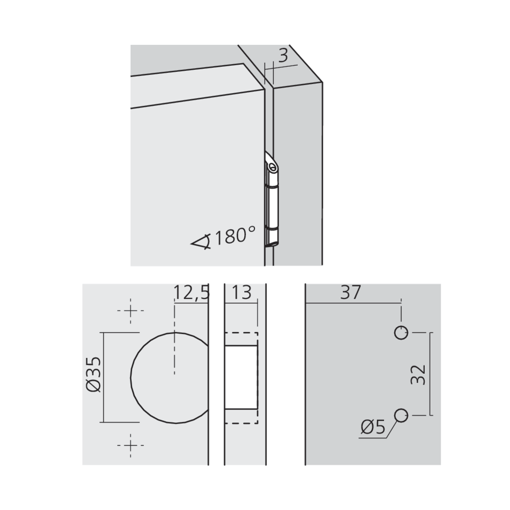 Charnière clipsable à nœud apparent pour porte encloisonnée