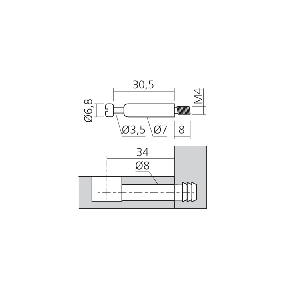 Tourillon MINI15 filet M4
