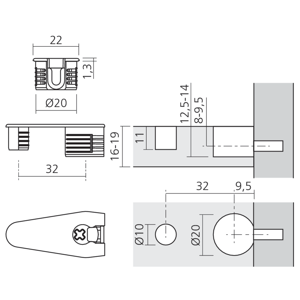 Boîtier excentrique EXPANDO Ø20 + 10 mm