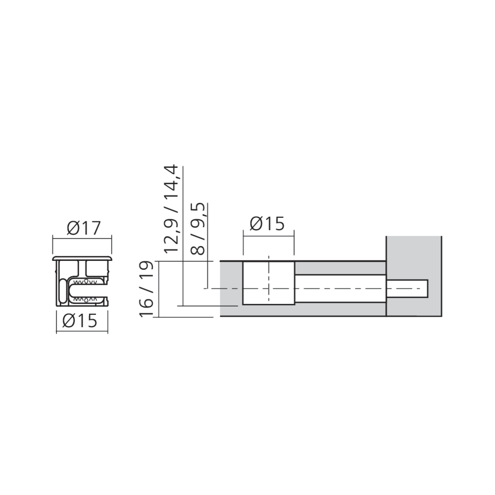 Boîtier excentrique Ø15 mm avec rebord