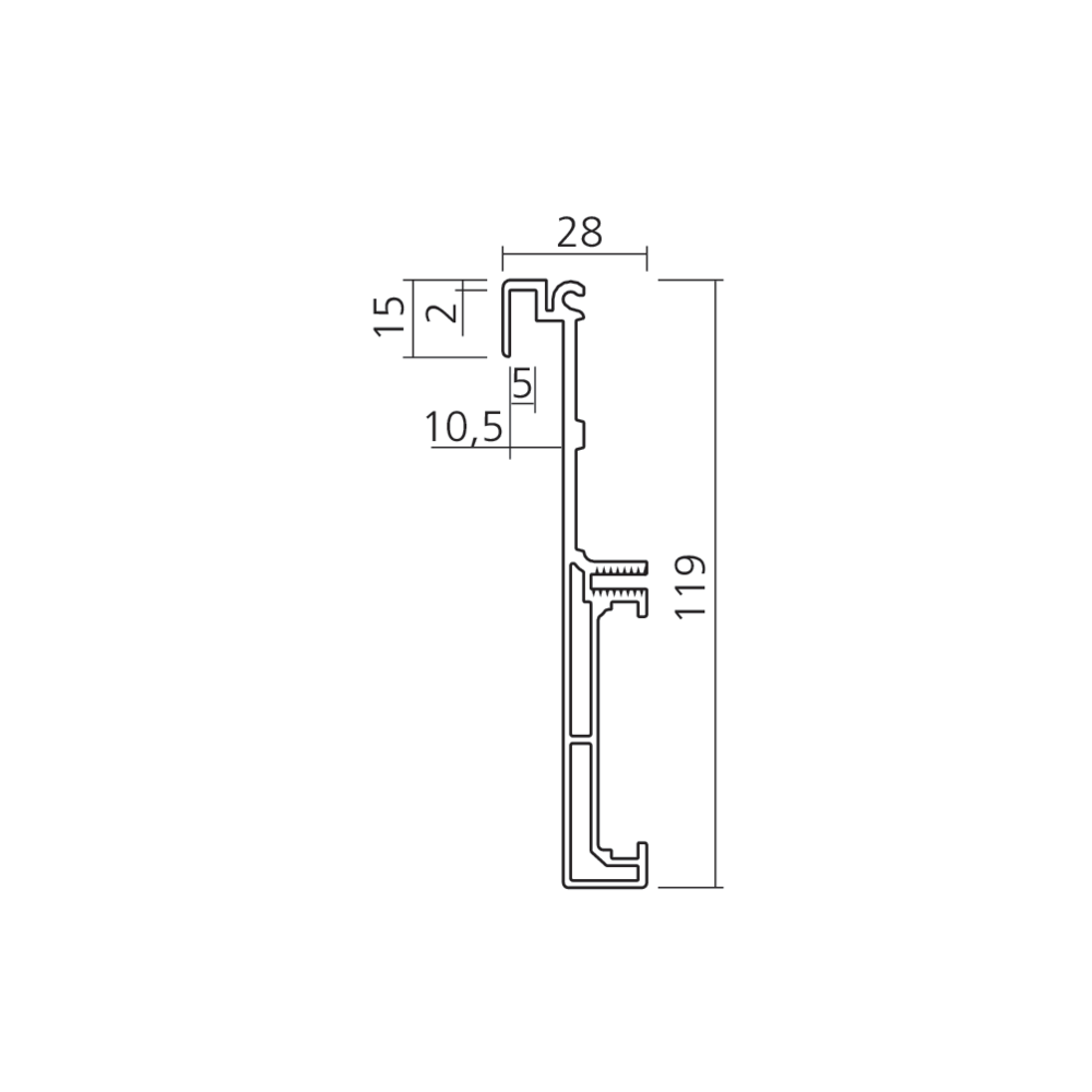 Profil haut/bas pour cadre de porte PS40