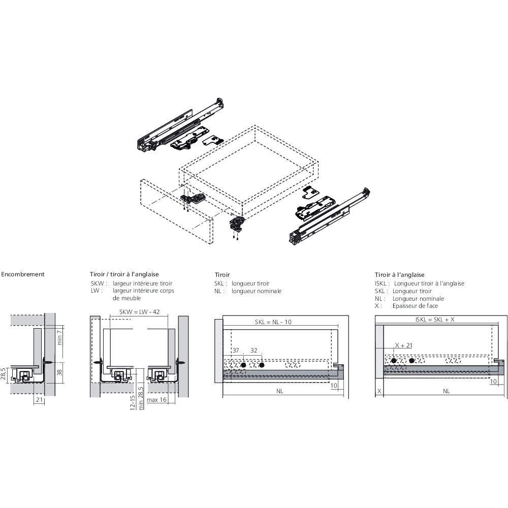 Coulisse MOVENTO 70 kg BLUMOTION / TIP-ON BLUMOTION