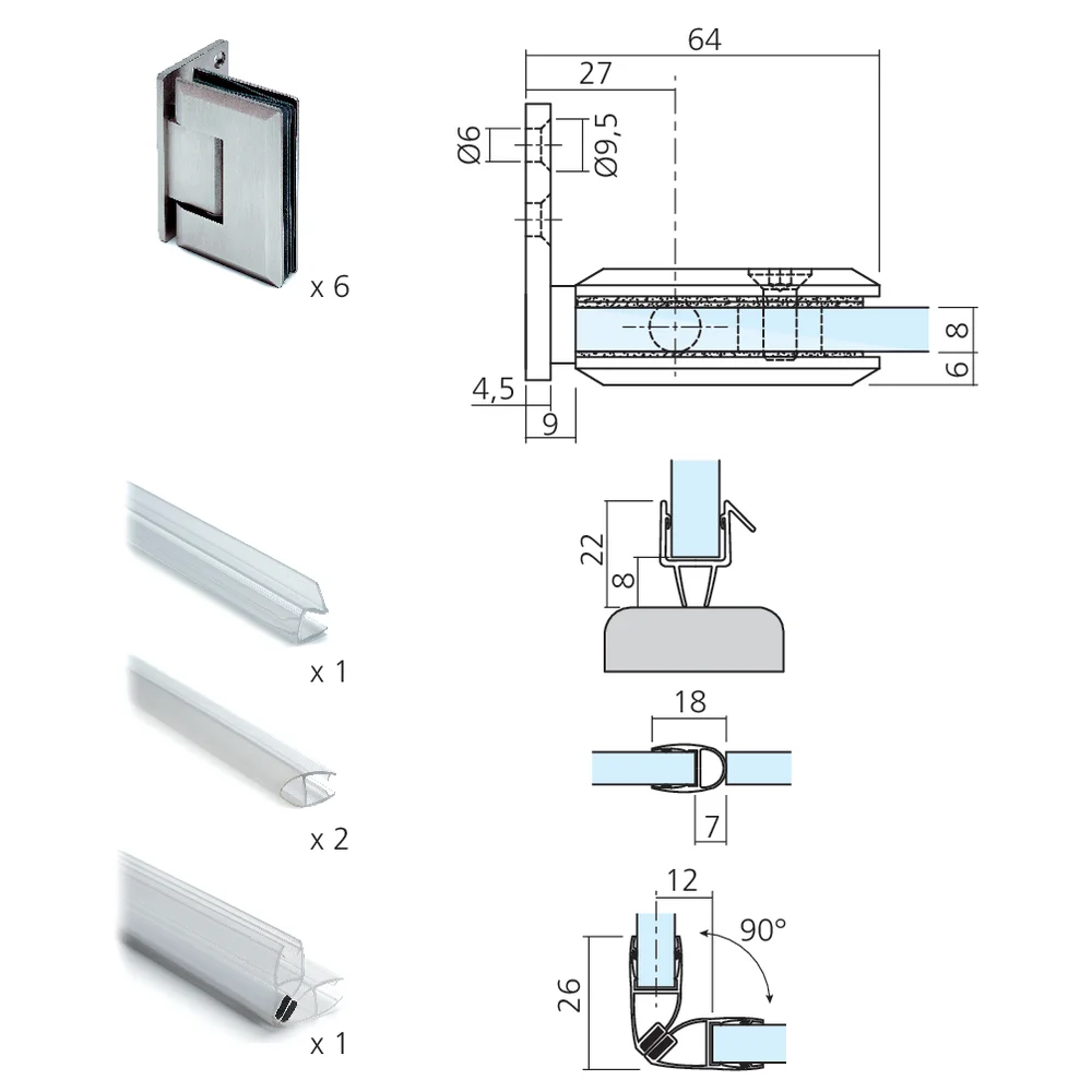 Set 2 portes de douche angle double