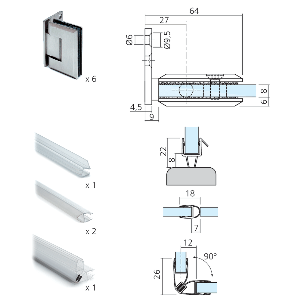 Set 2 portes de douche angle double
