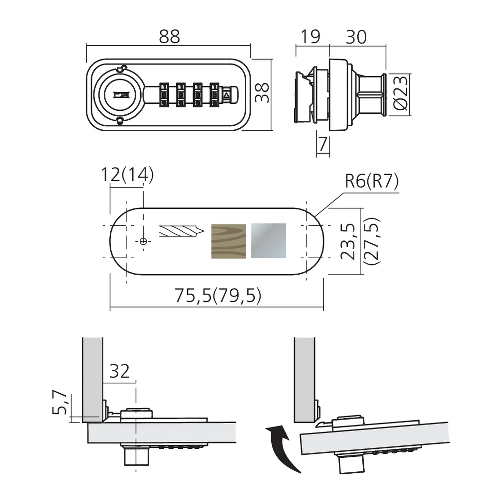 Serrure à pêne rétractable à chiffres et à clé code fixe
