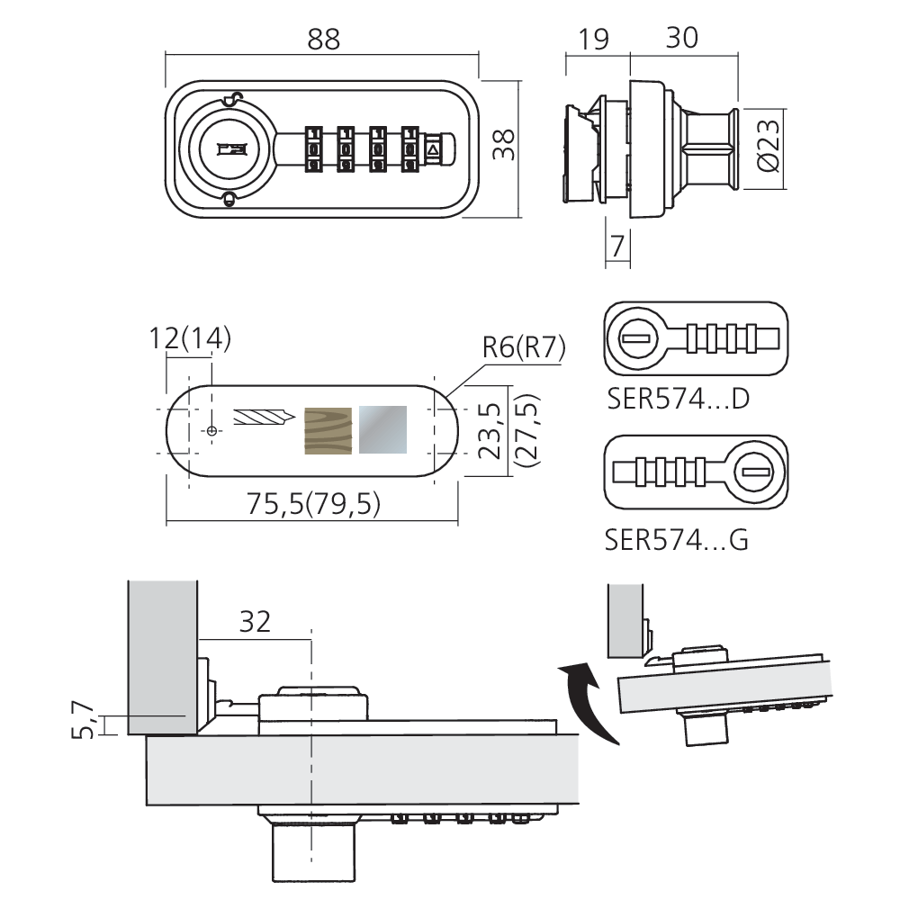 Serrure à pêne rétractable à chiffres et à clé code fixe