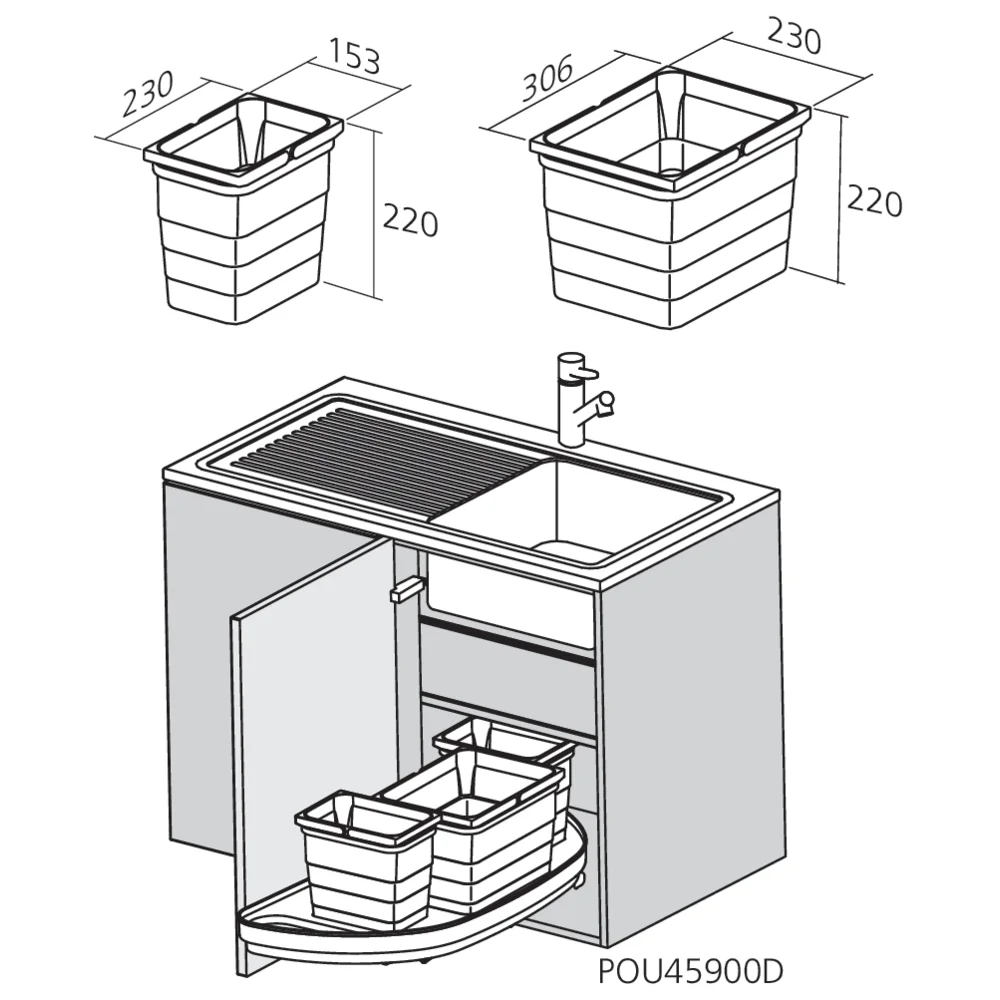 Ensemble poubelles tri sélectif pour élément d’angle