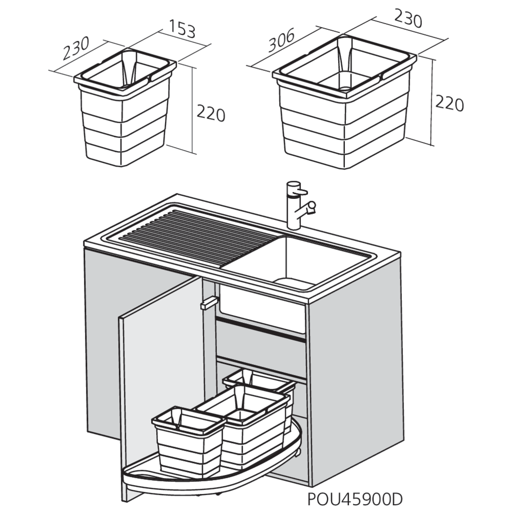 Ensemble poubelles tri sélectif pour élément d’angle
