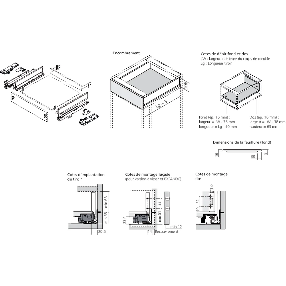 LÉGRABOX BLUMOTION / TIP-ON BLUMOTION inox hauteur M