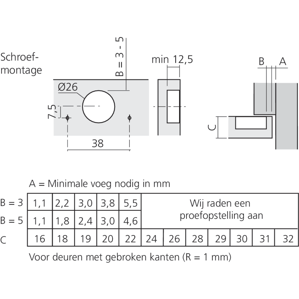 Mini-charnière CLIP top pour porte encloisonnée
