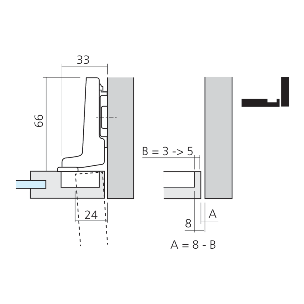 Mini-charnière CLIP top pour porte encloisonnée