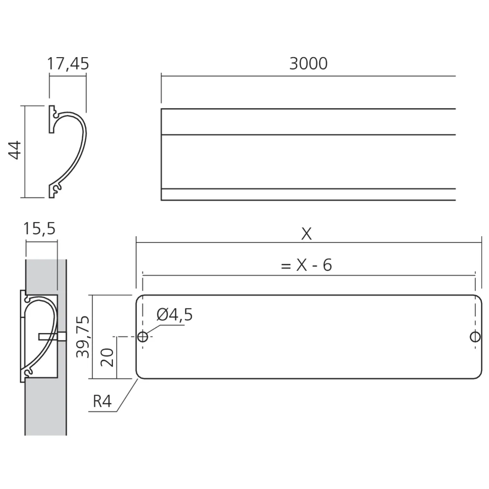 Poignée profil prise de main à encastrer