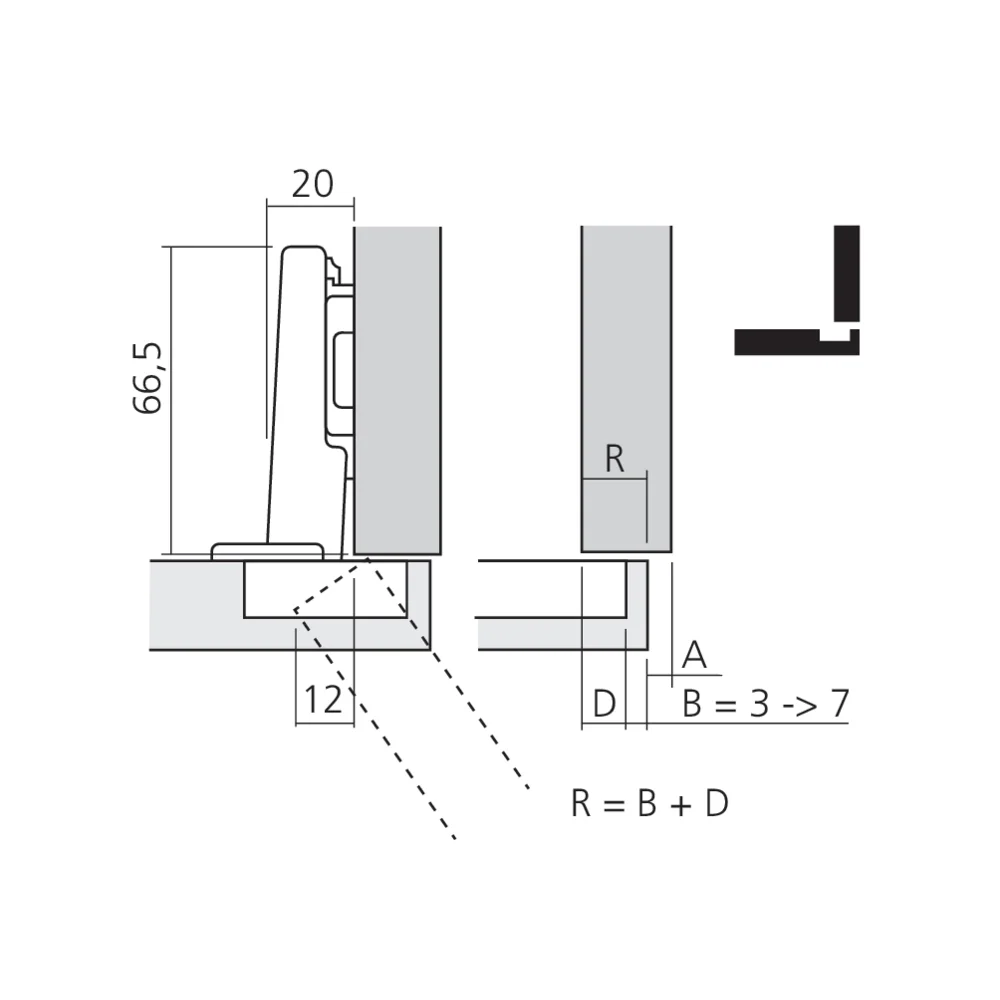 Charnière CLIP top 110° pour porte en applique, sans ressort