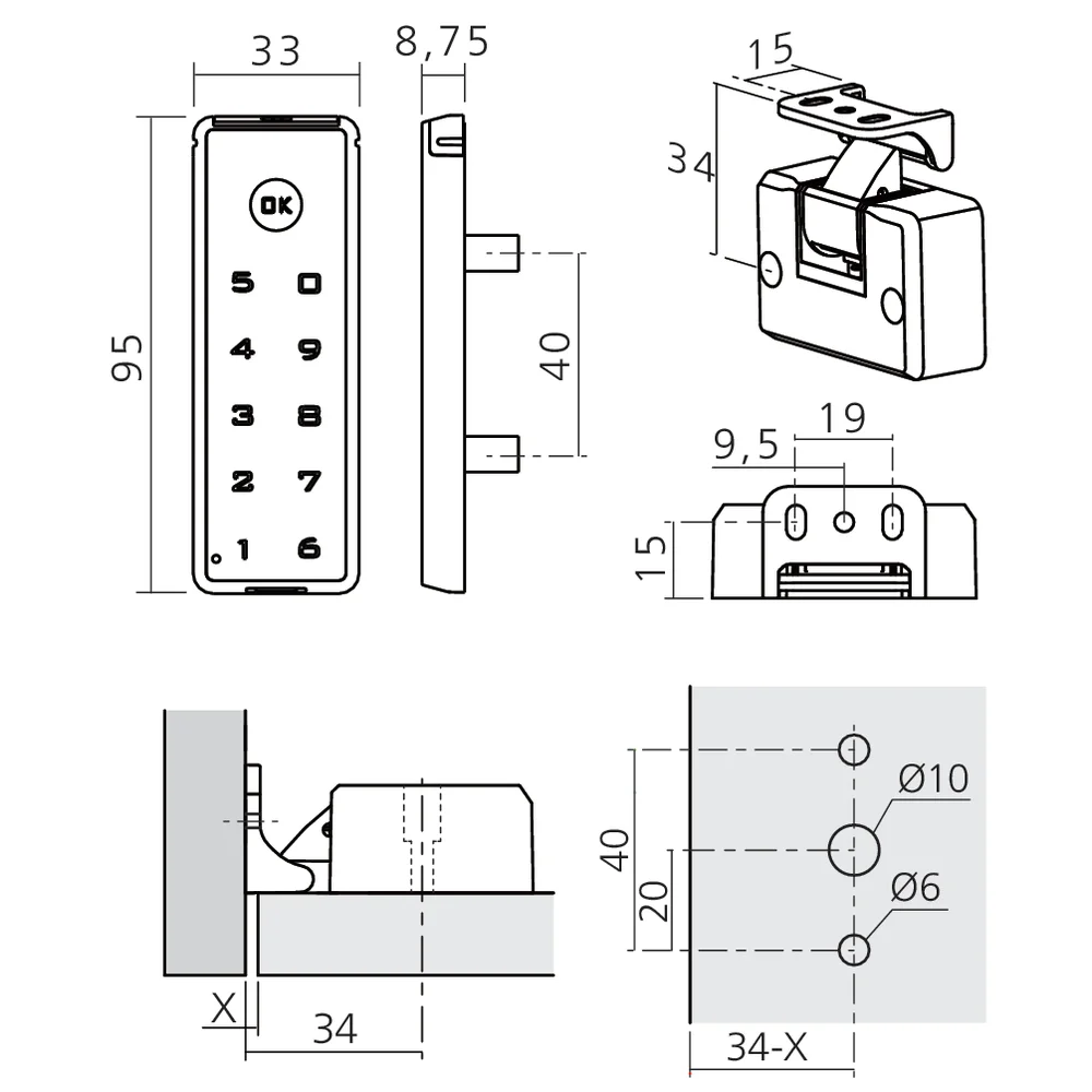 Serrure électronique à code fixe KEY-V